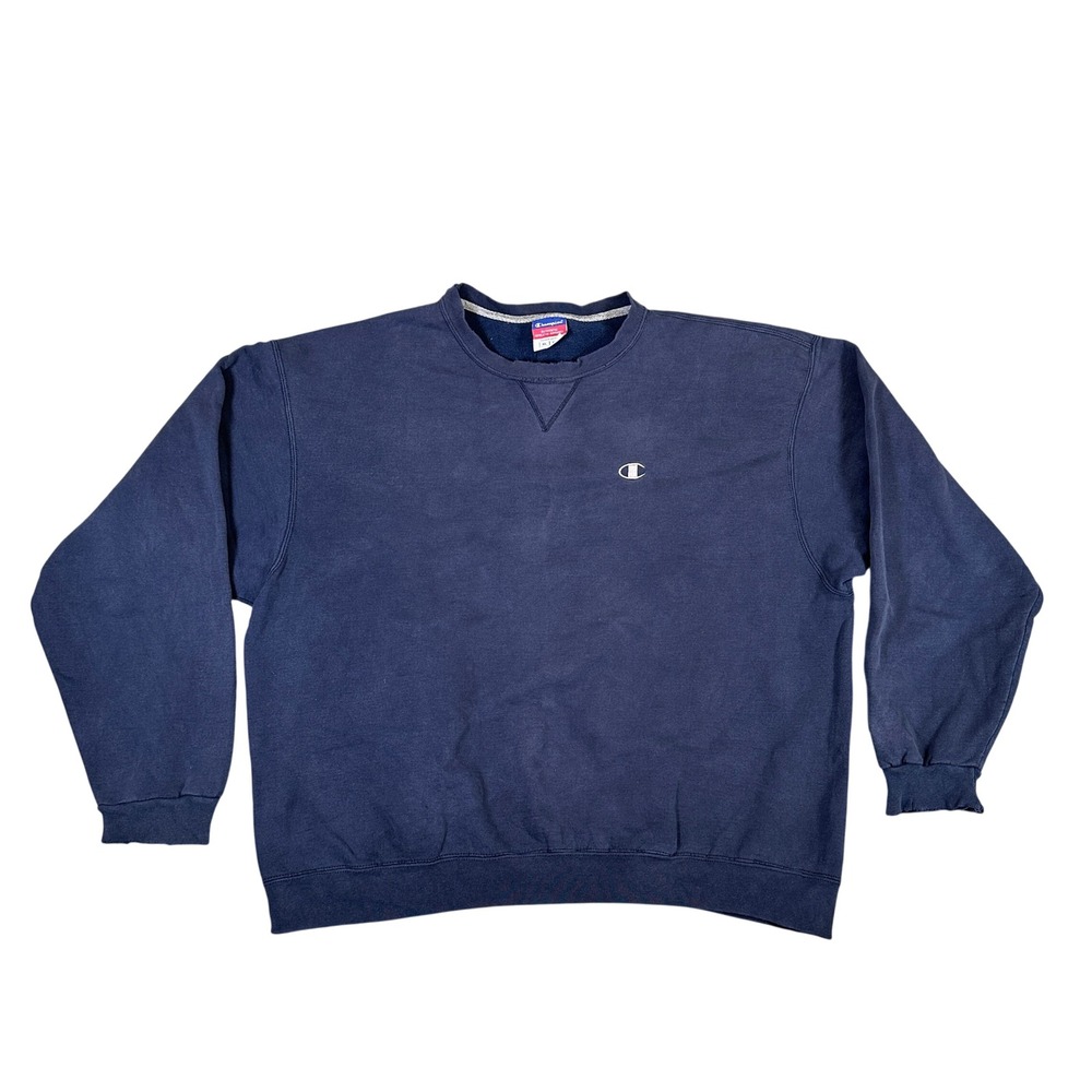 Champion Mens XL Navy Blue Crewneck Sweatshirt Embroidered Logo Pullover